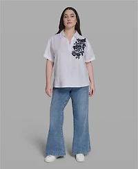 Karl Lagerfeld Paris Plus Cotton Short-Sleeve Top