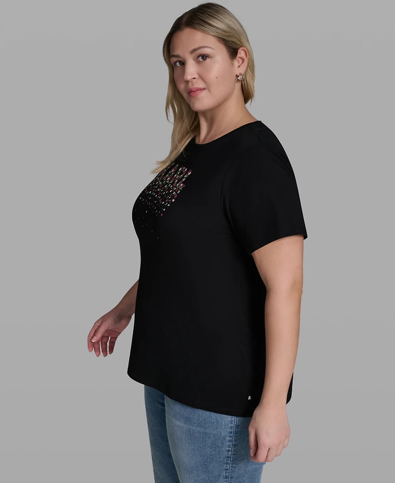 Karl Lagerfeld Paris Plus Cotton-Blend Logo Print T-Shirt