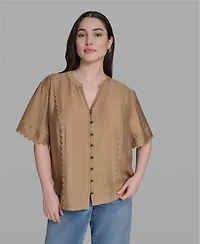 Karl Lagerfeld Paris Plus Rayon-Blend V-Neck Top