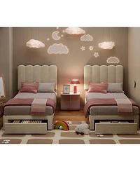 gaomonBed Frame with Under, Upholstered Platform Bed with Wave Headboard for Kids/Girls, No Box Spring Needed