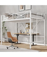 homfan Metal Loft Bed Frame with Ladder and 15.0 Guardrail, Space-Saving Steel Slats, No Box Spring Needed
