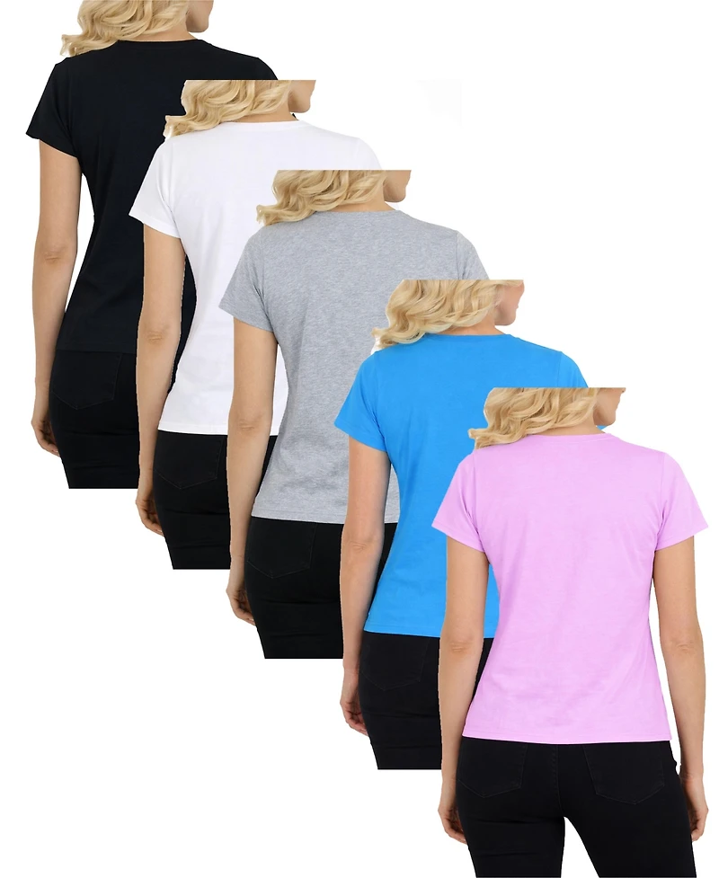 Galaxy By Harvic Women's Divatee Relaxed Fit V-Neck Short Sleeve T-Shirt-5 Pack