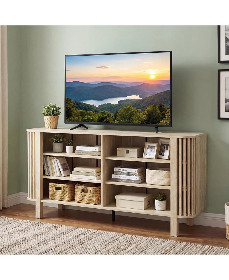 Gymax 59inch Tv Stand for TVs with Adjustable Shelves 5 Legs for Living Room