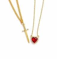 Rebl Jewelry Gold Heart and Dagger 2-Piece Necklace Set