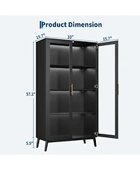 homfan Glass Door Display Cabinet with Motion Sensor Led Lighting, Integrated Usb Power Port and Open Shelving Secure Anti Tip Storage Showcase