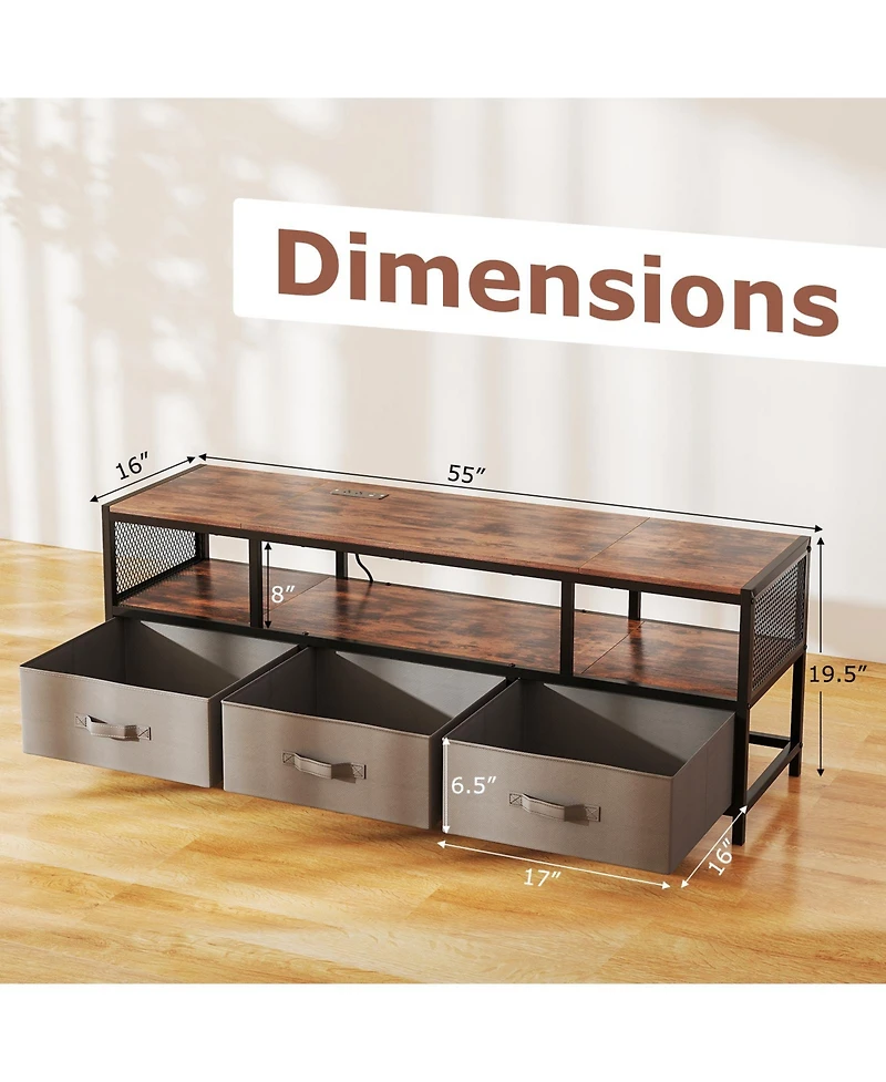 Gymax Tv Stand for TVs with Power Outlets Usb Charging Open Shelf