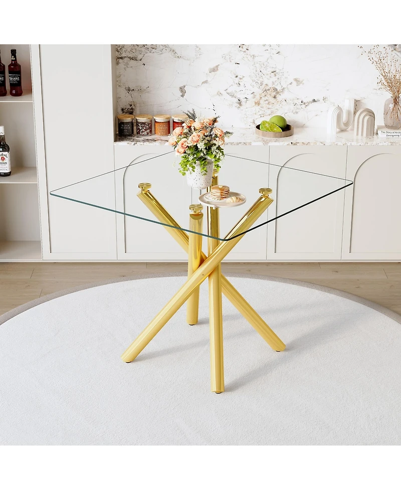 flynama Modern Gold Cross-Leg Bar Table with Tempered Glass Top