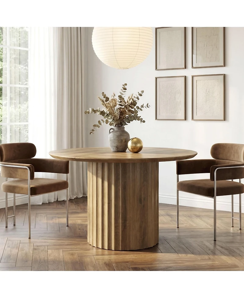 Tribesigns 47 Inch Round Dining Table, Modern Farmhouse Kitchen Table with Fluted Pedestal Base, Circle Dinner Table