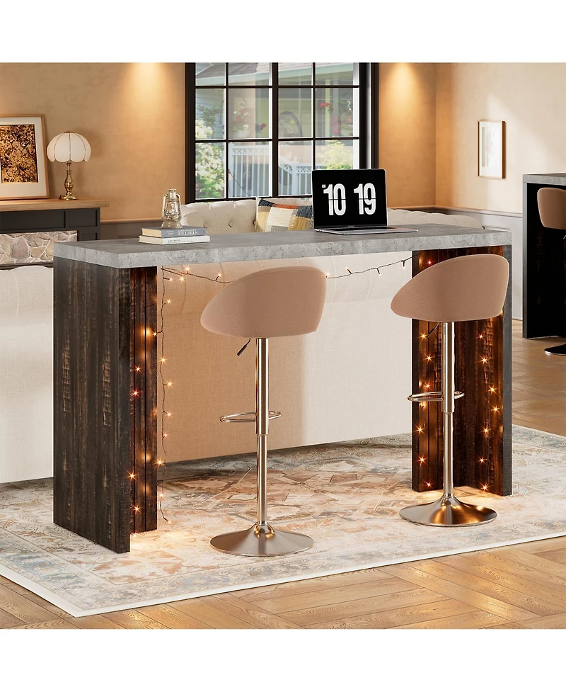 homfan Counter Height Bar Table for 4-6, 55 In Rectangular Pub Table with Faux Marble Top