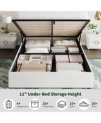 homfan Velvet Lift-Up Storage Bed Frame with Wingback Headboard and Gold Trim, Diamond Tufted Platform Bed