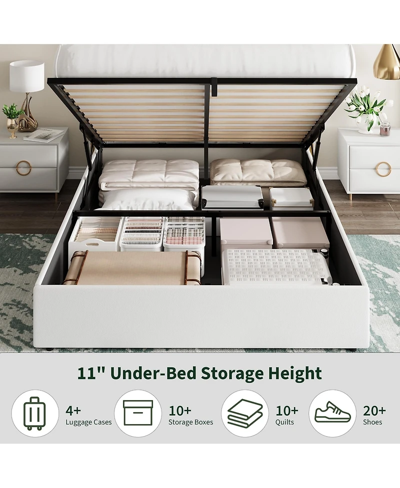 homfan Velvet Lift-Up Storage Bed Frame with Wingback Headboard and Gold Trim, Diamond Tufted Platform Bed