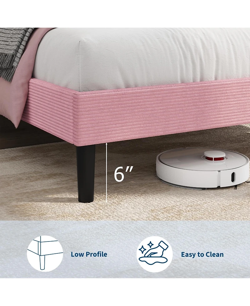 homfan Corduroy Upholstered Platform Bed Frame with Usb Charging Station, Adjustable Storage Headboard