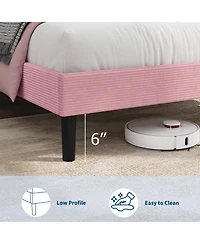 homfan Corduroy Upholstered Platform Bed Frame with Usb Charging Station, Adjustable Storage Headboard