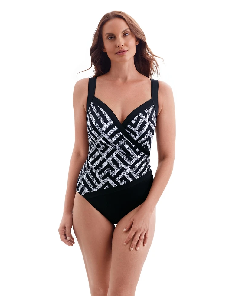 Longitude Women's Amazing Spliced Side Shirred Surplice Long Torso One-Piece Swimsuit