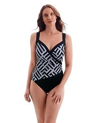 Longitude Women's Amazing Spliced Side Shirred Surplice Long Torso One-Piece Swimsuit