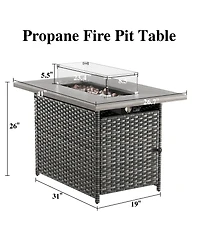 Pocassy Rectangular Propane Fire Pit with 50,000 Btu Output, Fire Pit Table for Outside Patio with volcanic Stones and Wind Guard