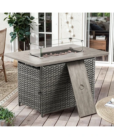 Pocassy Rectangular Propane Fire Pit with 50,000 Btu Output, Fire Pit Table for Outside Patio with volcanic Stones and Wind Guard