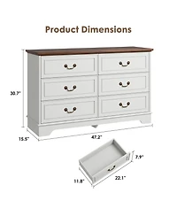 gaomon 6 Drawer Dresser For Bedroom, 47" Wide Double Chest of Drawers, Living Room, Hallway, Entryway