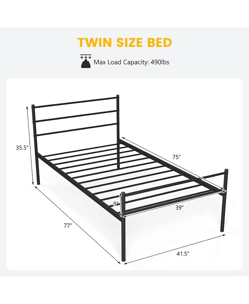 Gymax Twin Size Metal Bed Frame Platform Mattress Foundation With Headboard