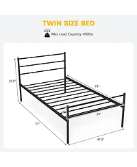 Gymax Twin Size Metal Bed Frame Platform Mattress Foundation With Headboard