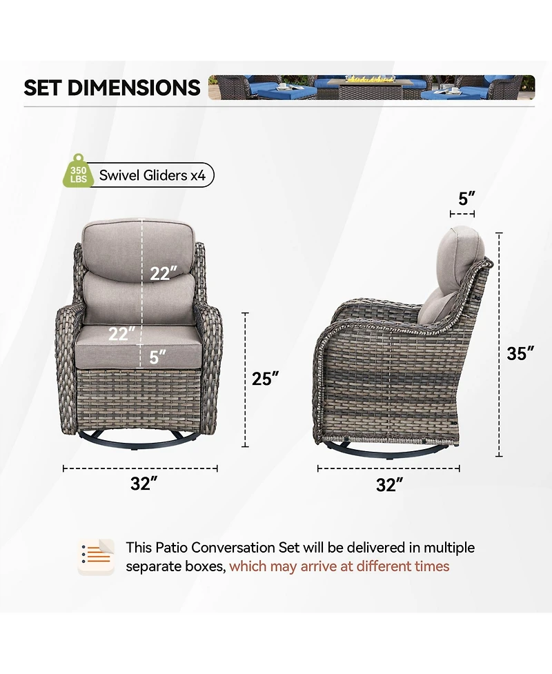 Pocassy 4 Pieces Outdoor Gliders Chairs Swivel Chairs with 5-Inch Thick Cushions