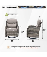 Pocassy 4 Pieces Outdoor Gliders Chairs Swivel Chairs with 5-Inch Thick Cushions