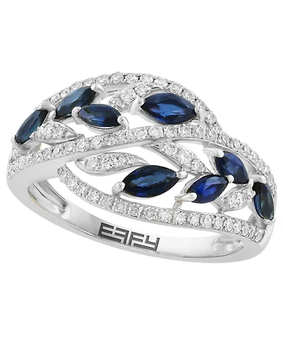 Effy Collection Sapphire (7/8 ct. t.w.) & Diamond (3/8 ct. t.w.) Ring in 14k White Gold
