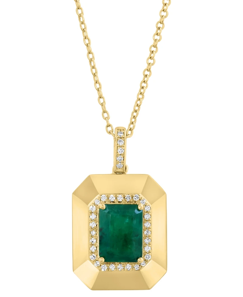 Effy Collection Emerald (1-3/8 ct. t.w.) & Diamond (1/6 ct. t.w.) Pendant Necklace in 14k Yellow Gold