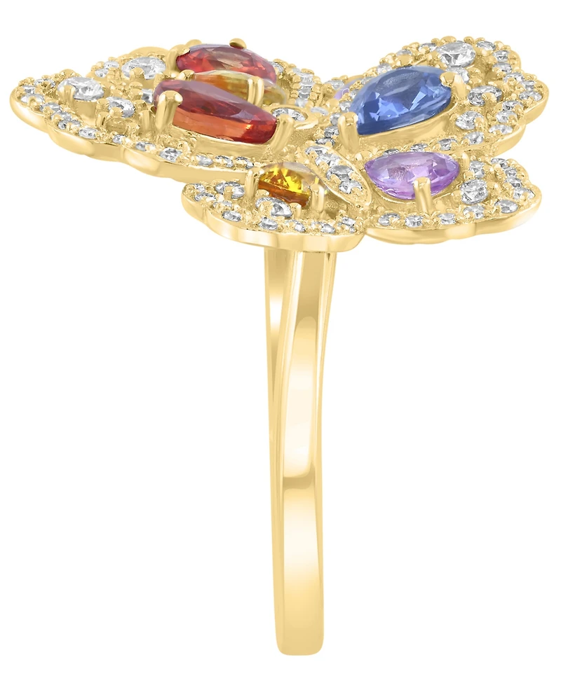 Effy Collection Multi-Sapphire (1-3/4 ct. t.w.), Tsavorite (1/6 ct. t.w.) & Diamond (3/4 ct. t.w.) Ring in 14k Yellow Gold