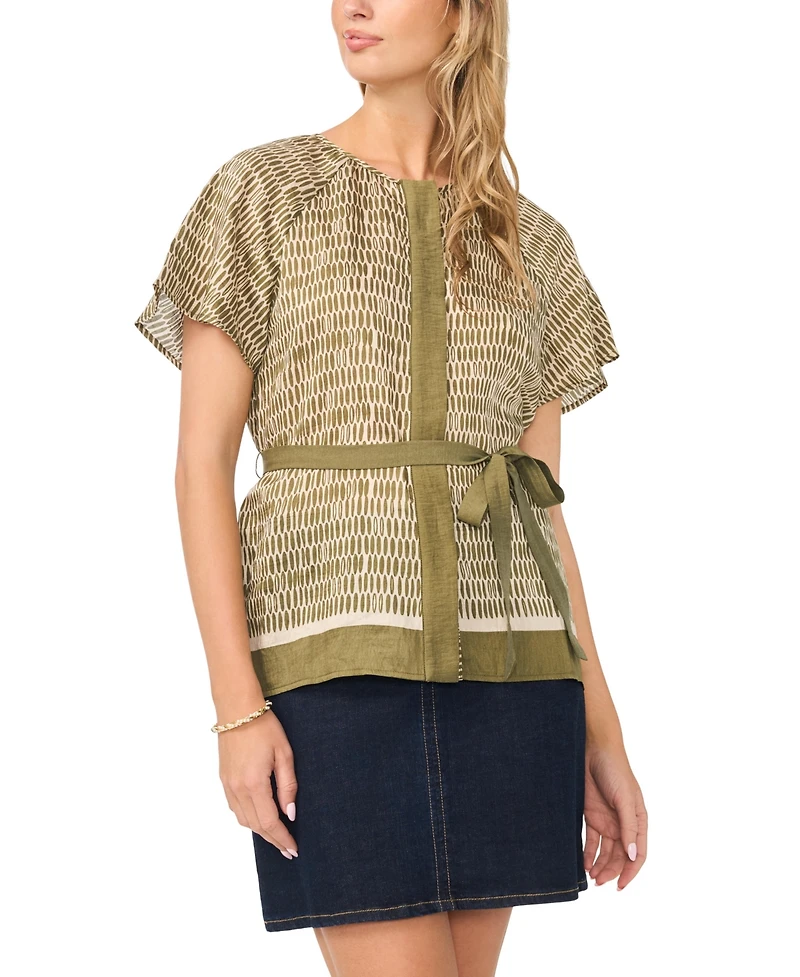Vince Camuto Women's Flutter-Sleeve Belted Blouse