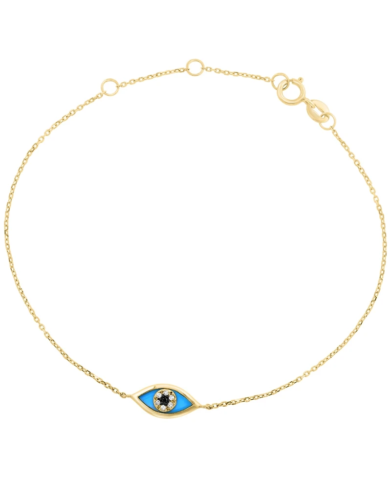 Effy Collection Turquoise, White Diamond (0.02 ct. t.w.) & Black Diamond (0.005 ct. t.w.) Bracelet in 14k Yellow Gold