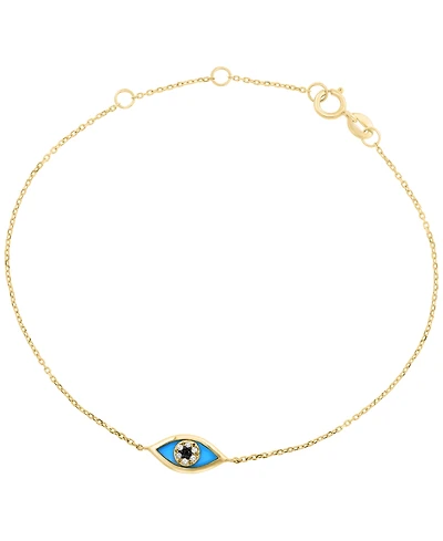 Effy Collection Turquoise, White Diamond (0.02 ct. t.w.) & Black Diamond (0.005 ct. t.w.) Bracelet in 14k Yellow Gold