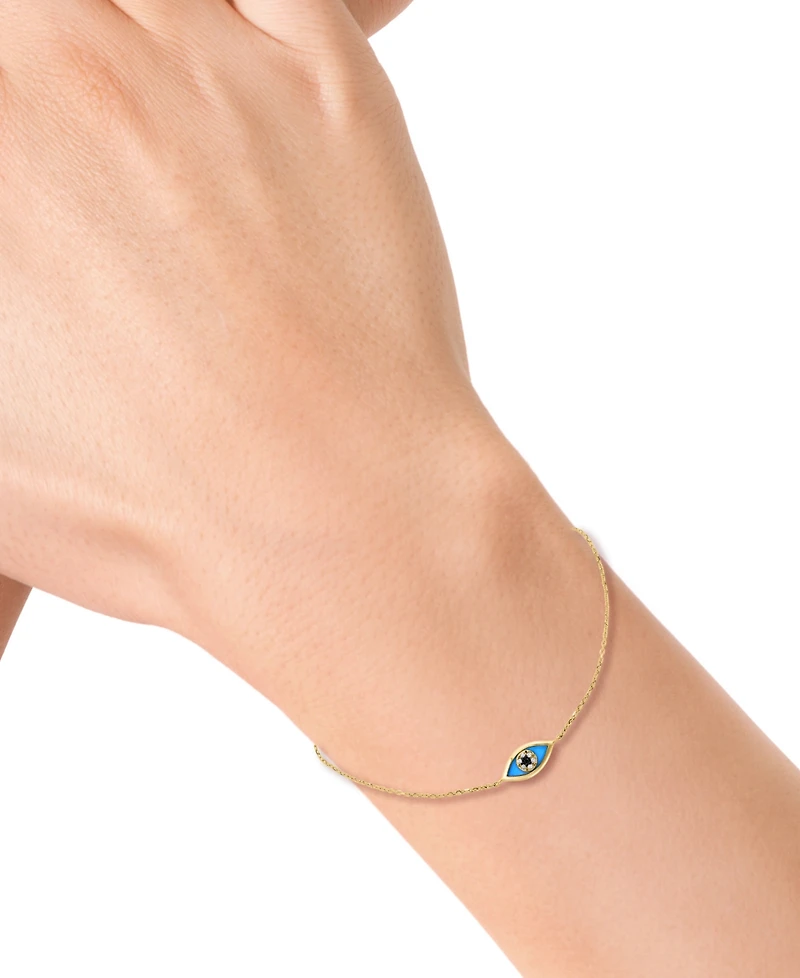 Effy Collection Turquoise, White Diamond (0.02 ct. t.w.) & Black Diamond (0.005 ct. t.w.) Bracelet in 14k Yellow Gold