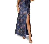 Adrianna Papell Petite One-Shoulder Side-Slit Gown