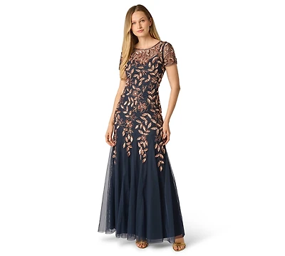 Adrianna Papell Petite Floral Beaded Gown
