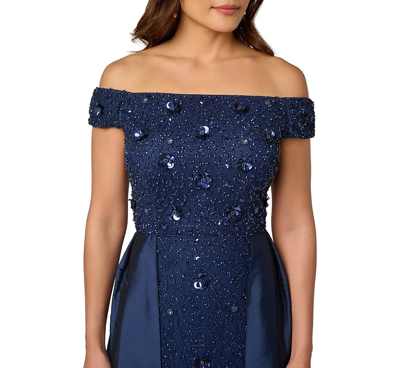 Adrianna Papell Women's Beaded Taffeta Overlay Ball Gown