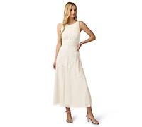 Adrianna Papell Women's Beaded Mesh Crewneck Midi Dress