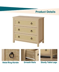 homfan 5 Drawer Tall Dresser, 45 Rattan Boho Chest of Drawers, Wooden with Clothes Storage Cabinet, Organizer for Bedroom