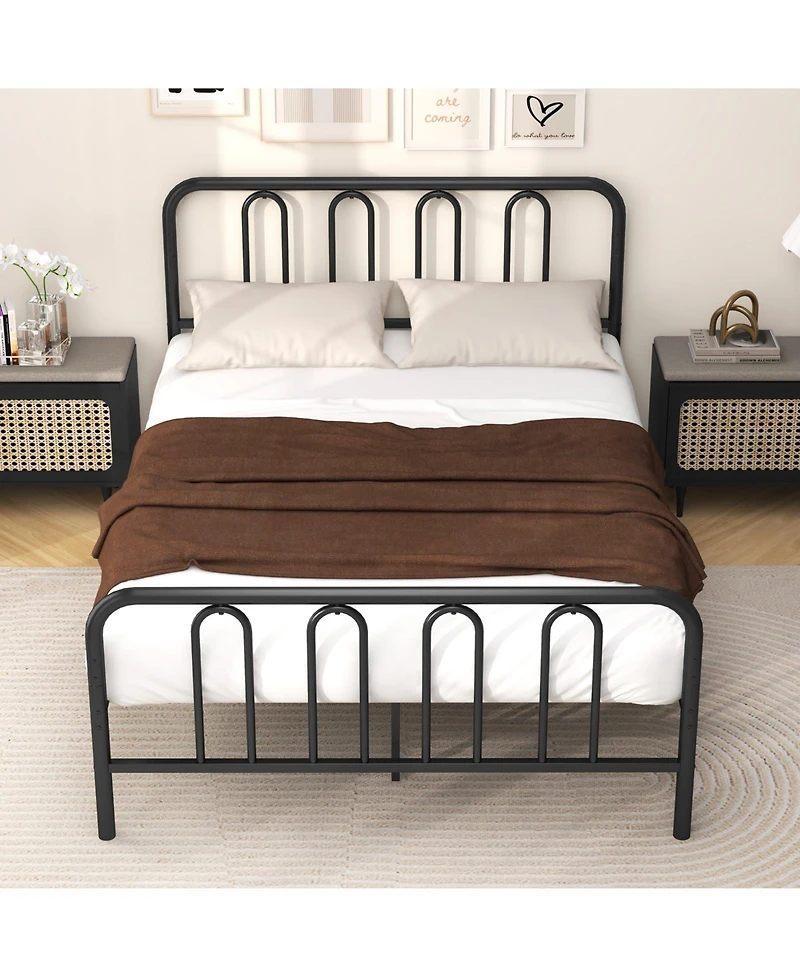 Gymax Stylish Full Size Metal Bed Frame Platform Bed Base With Headboard and Footboard