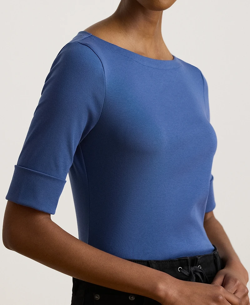 Lauren Ralph Petite Stretch Cotton Boatneck Tee