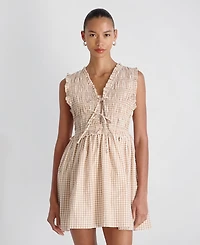 French Connection Women's Gingham Pattern Smocked Mini Dress