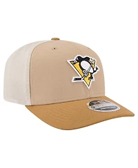 New Era Men's Tan/Light Brown Pittsburgh Penguins Two-Tone Trucker 9SEVENTY Stretch Snap Adjustable Hat