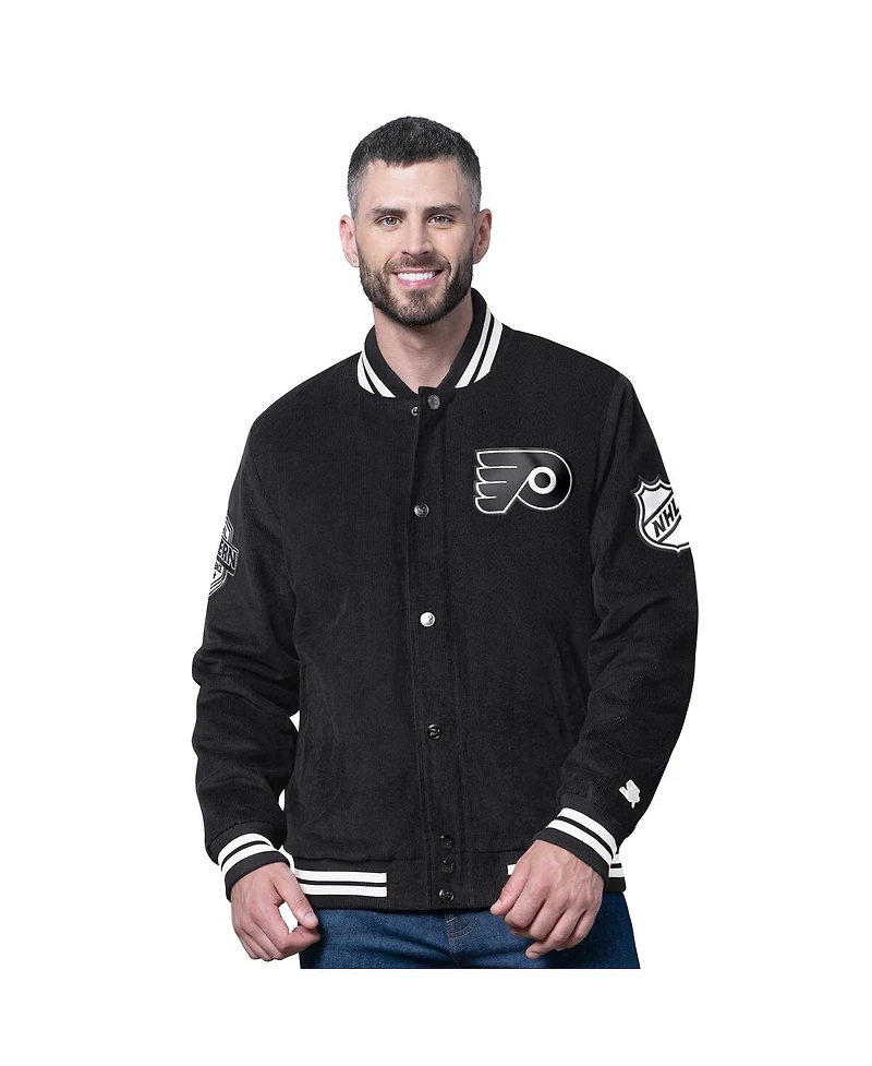 Starter Men's Black Philadelphia Flyers Blackout Corduroy Full-Snap Varsity Jacket