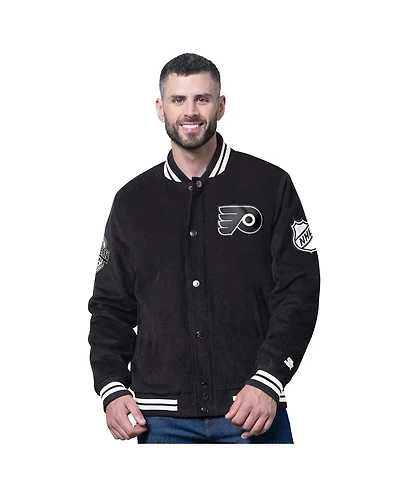 Starter Men's Black Philadelphia Flyers Blackout Corduroy Full-Snap Varsity Jacket