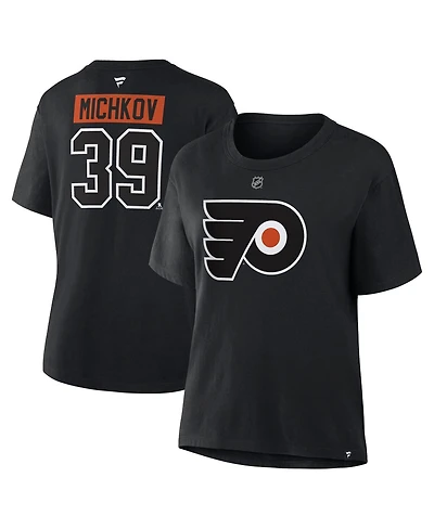 Fanatics Women's Matvei Michkov Black Philadelphia Flyers Authentic Stack Name & Number T-Shirt