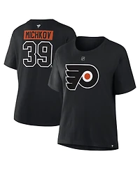 Fanatics Women's Matvei Michkov Black Philadelphia Flyers Authentic Stack Name & Number T-Shirt
