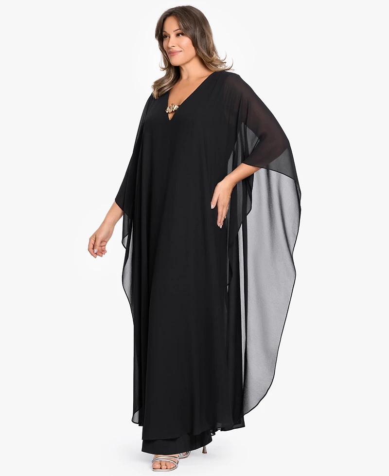 Betsy & Adam Plus V-Neck Long-Sleeve Gown