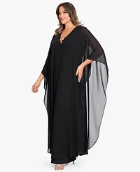 Betsy & Adam Plus V-Neck Long-Sleeve Gown