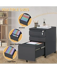 gaomon Filing Cabinets for Home Office Organizer, 3 Drawer Mobile File Cabinet with Lock and Anti-Tip Wheel,Under Desk Metal