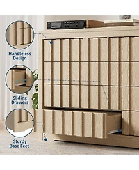 homfan Fluted Dresser for Bedroom, Wooden Chest of Drawers with Deep Storage, Handleless Clothes Dresser for Bedroom, Living Room